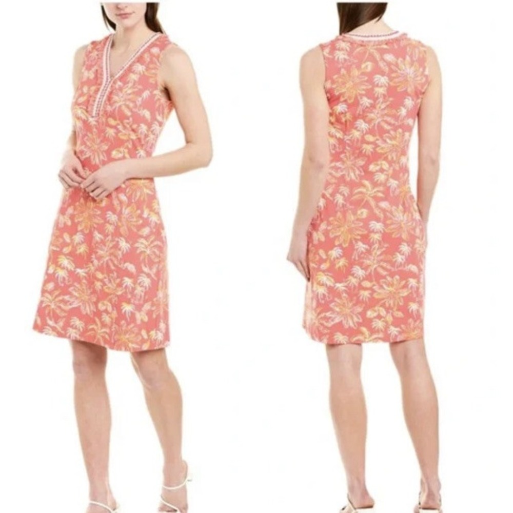 J McLaughlin Brent Kona Palm Tree Print Dress Catalina Knit Pink Small